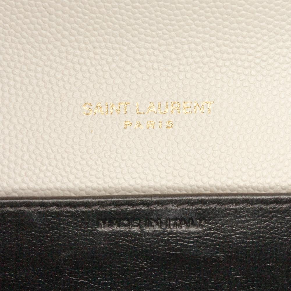 Saint Laurent AB Saint Laurent White Ivory Calf Leather Grain De Poudre Uptown Chain Wallet Italy