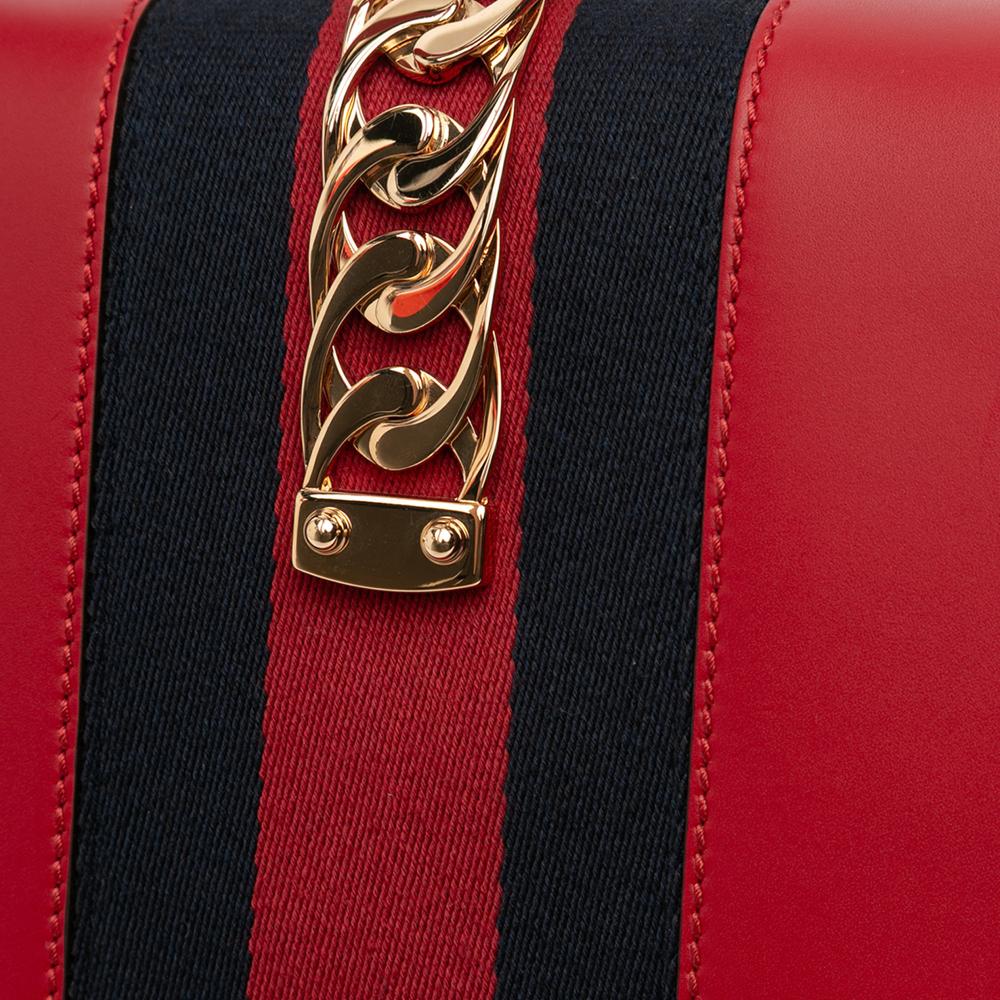 Gucci AB Gucci Red Calf Leather Small Sylvie Web Satchel Italy