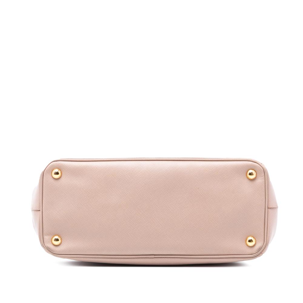 Prada B Prada Brown Beige Saffiano Leather Medium Lux Galleria Double Zip Satchel Italy