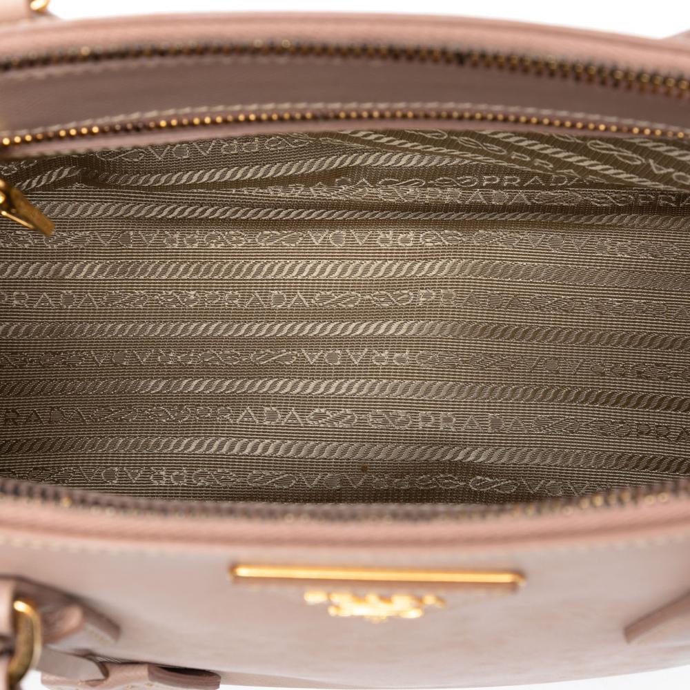 Prada B Prada Brown Beige Saffiano Leather Medium Lux Galleria Double Zip Satchel Italy