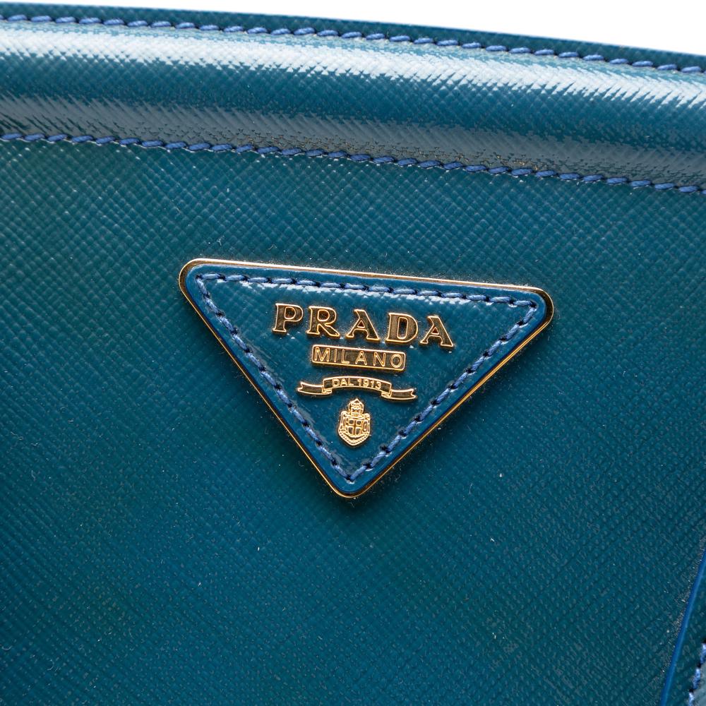 Prada B Prada Blue Saffiano Leather Medium Vernice Parabole Tote Italy