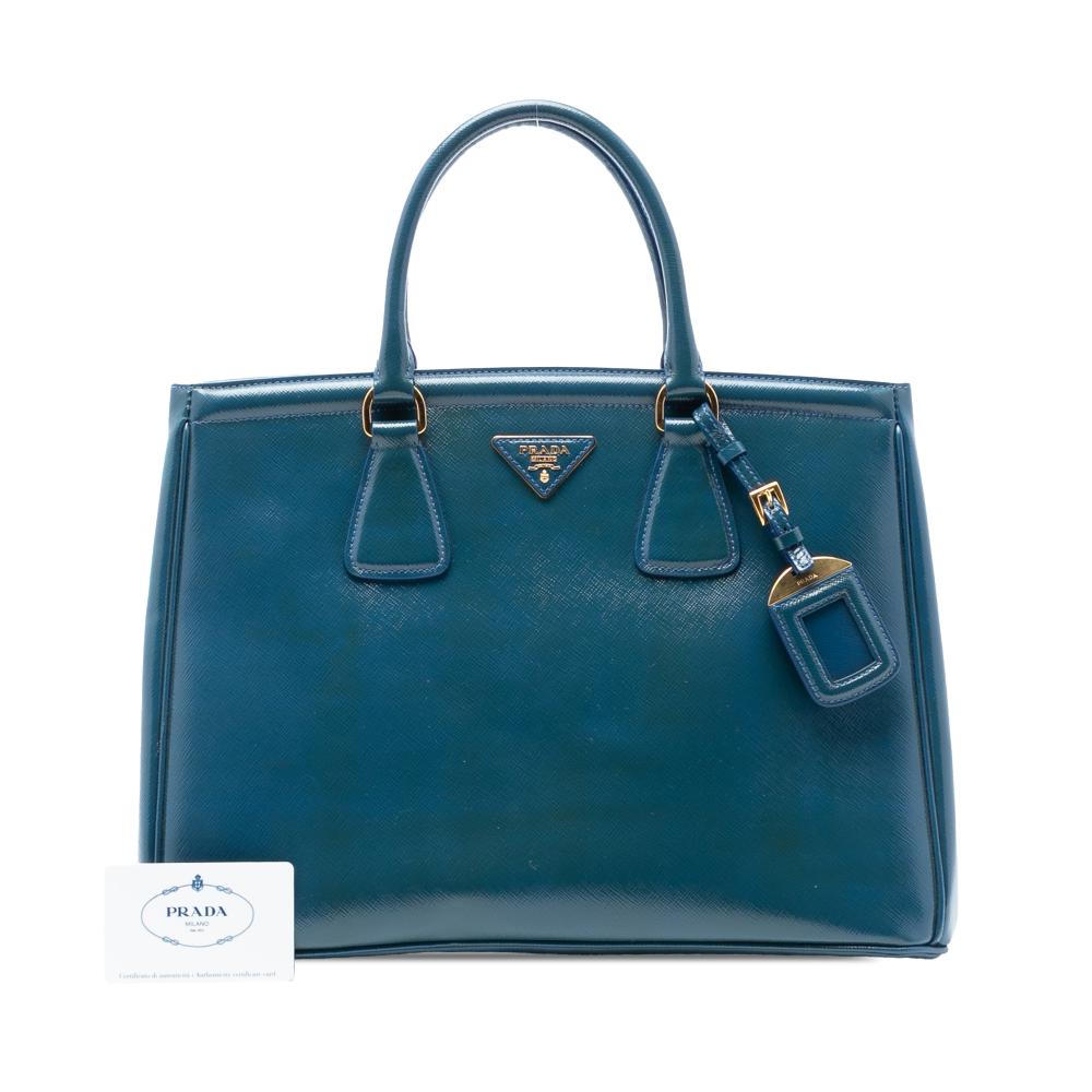 Prada B Prada Blue Saffiano Leather Medium Vernice Parabole Tote Italy