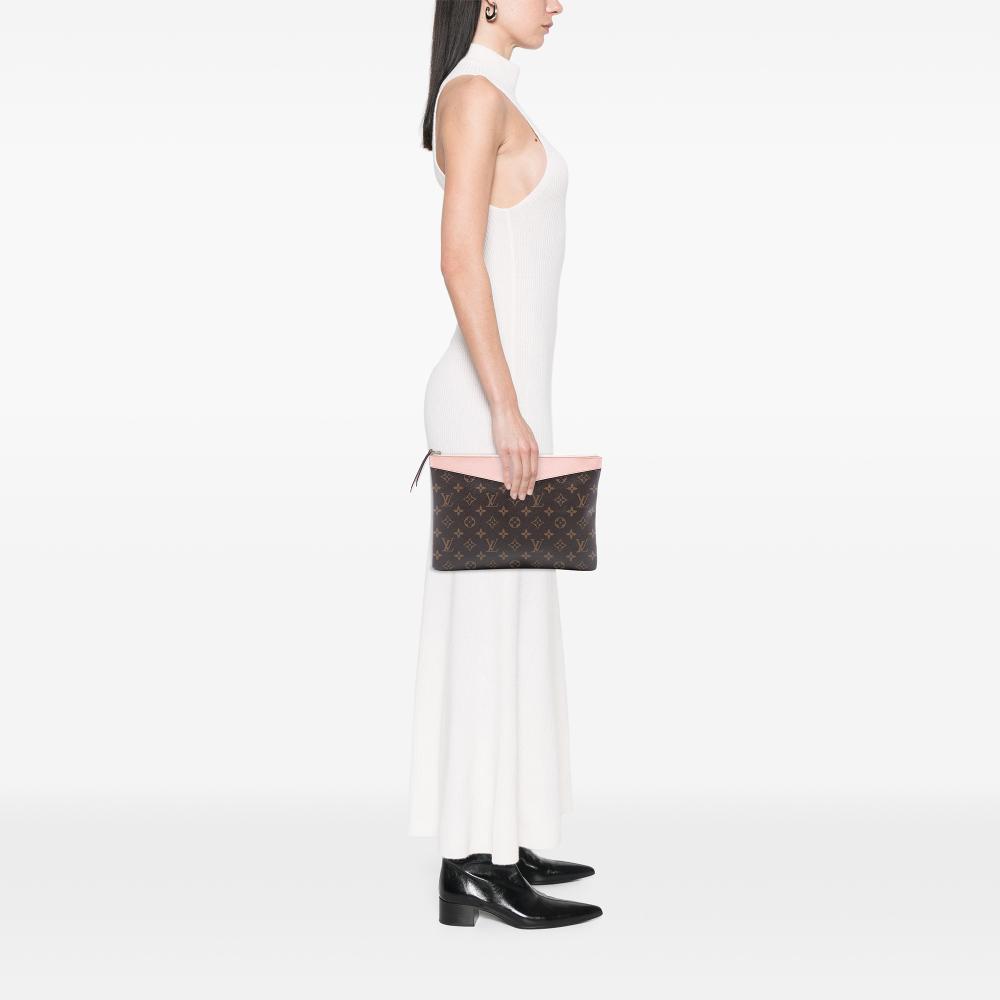 Louis Vuitton AB Louis Vuitton Brown with Pink Monogram Canvas Fabric Monogram Daily Pouch France