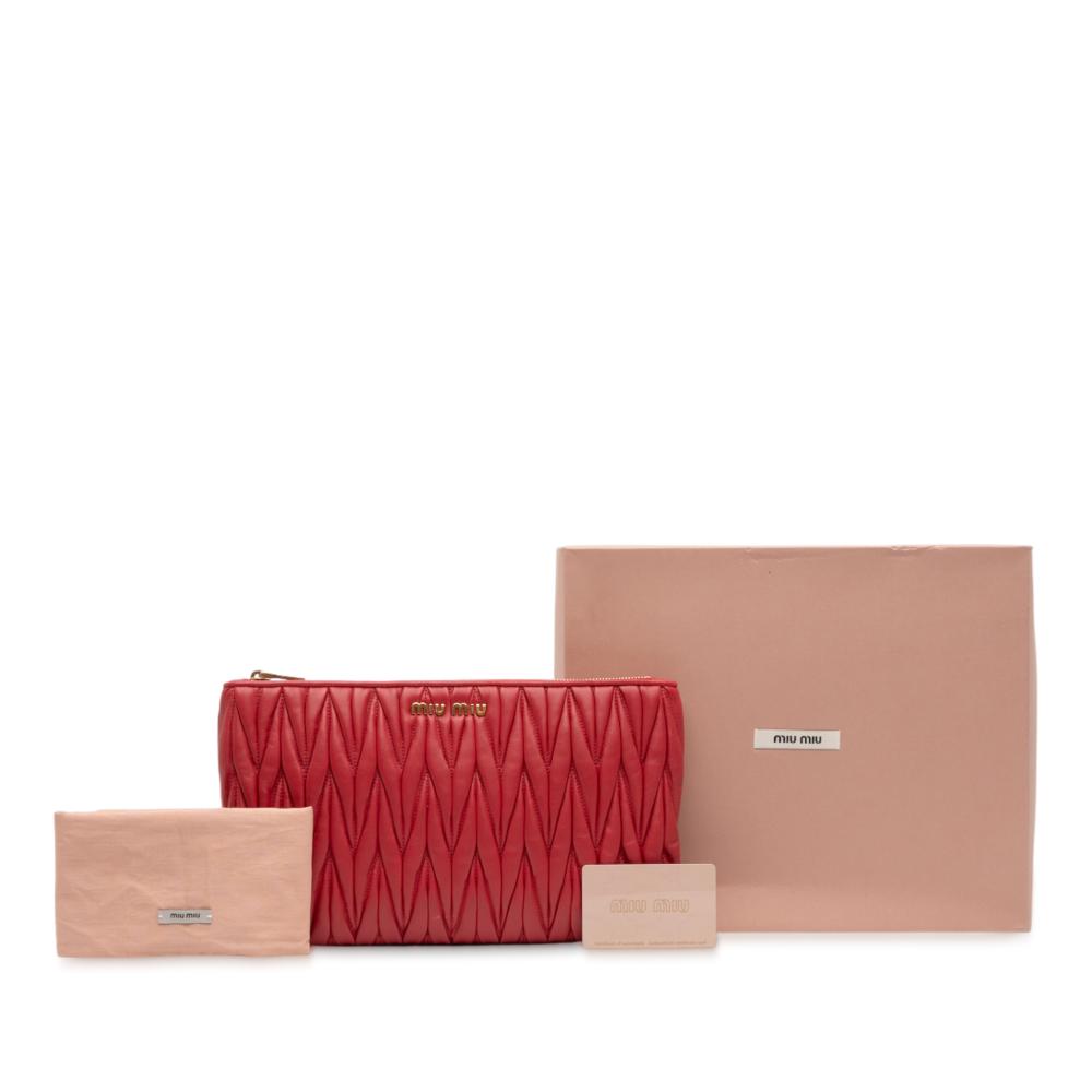 Miu Miu B Miu Miu Red Nappa Leather Leather Matelasse Nappa Clutch Turkey