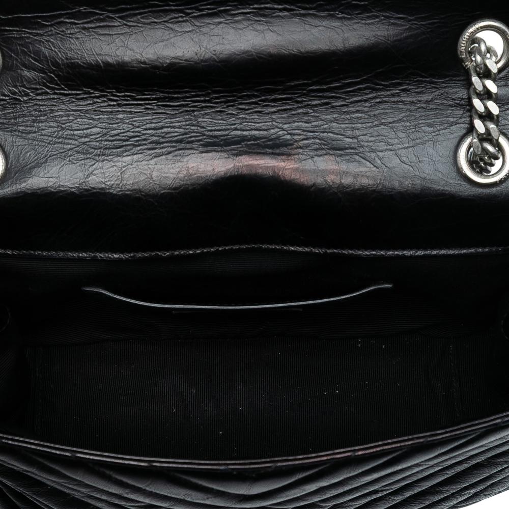 Saint Laurent B Saint Laurent Black Calf Leather Medium Crinkled skin Punk Chain Bag Italy