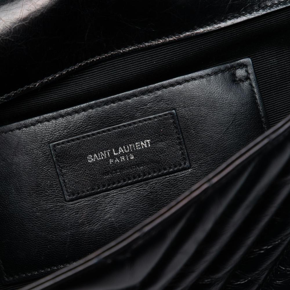 Saint Laurent B Saint Laurent Black Calf Leather Medium Crinkled skin Punk Chain Bag Italy