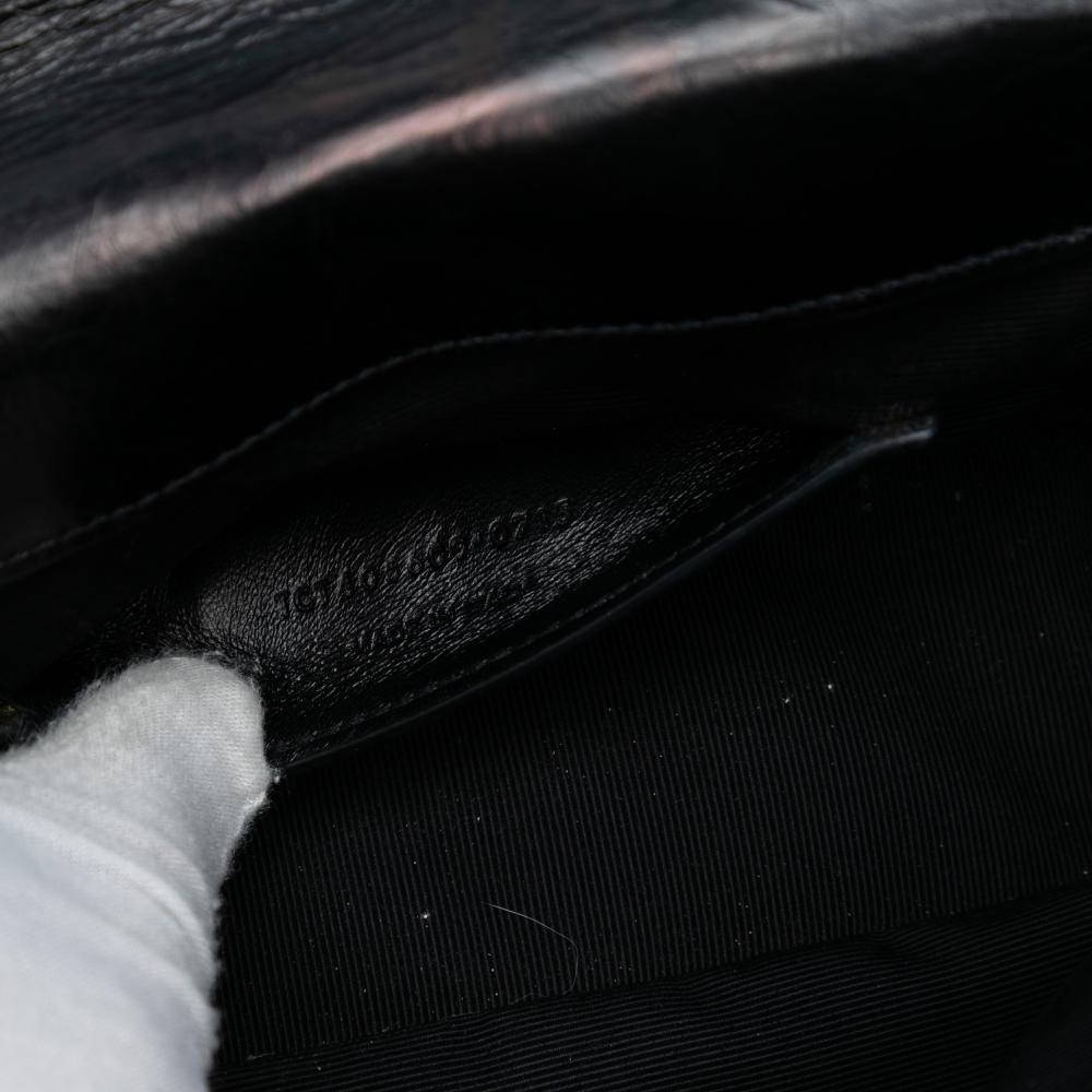 Saint Laurent B Saint Laurent Black Calf Leather Medium Crinkled skin Punk Chain Bag Italy