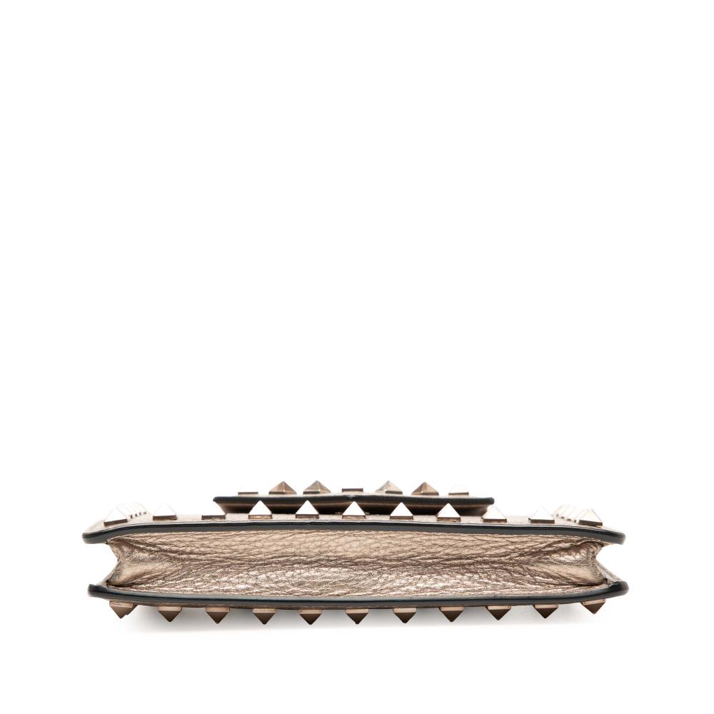 Valentino AB Valentino Brown Bronze Calf Leather Metallic Pebbled skin Rockstud Phone Case with Chain Italy