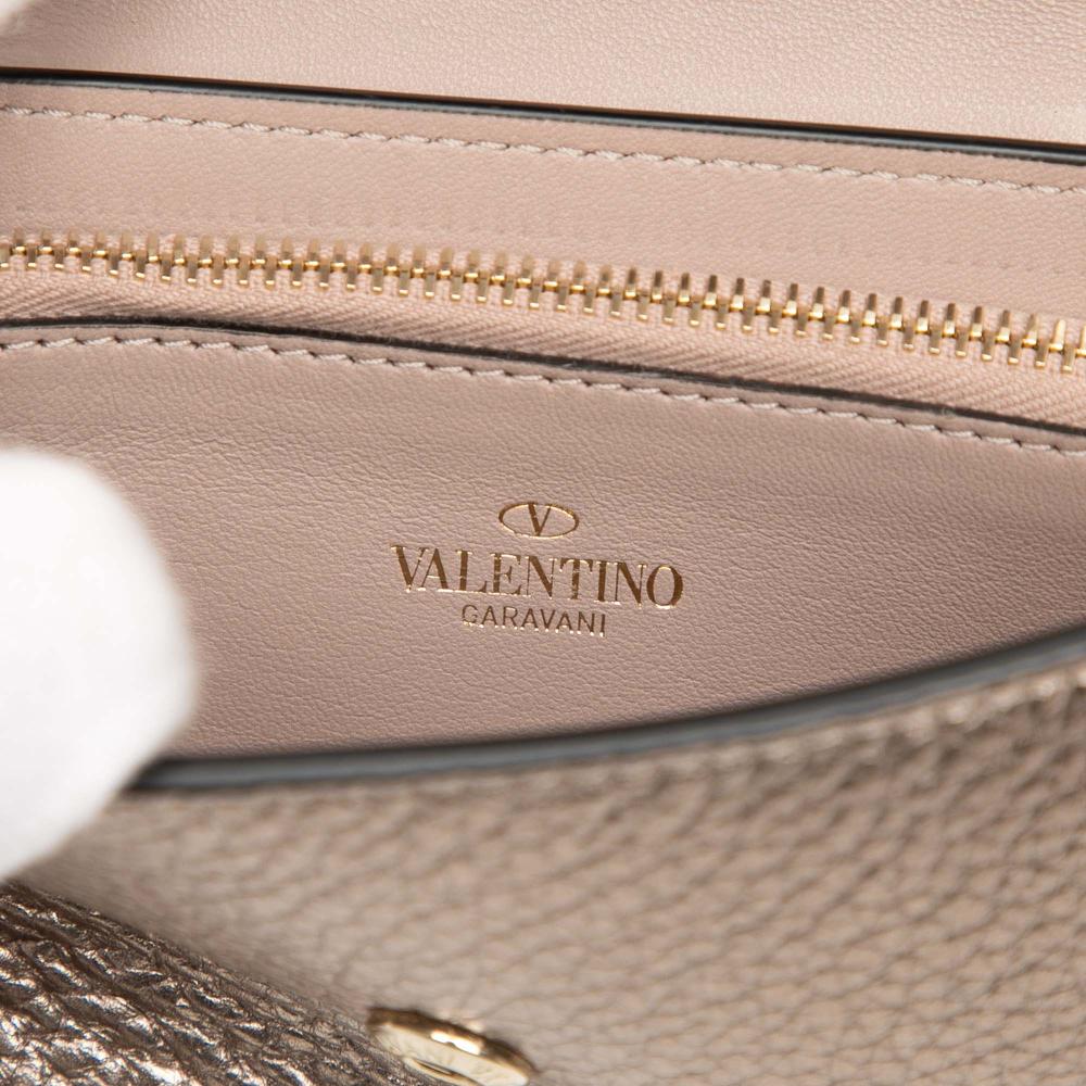 Valentino AB Valentino Brown Bronze Calf Leather Metallic Pebbled skin Rockstud Phone Case with Chain Italy