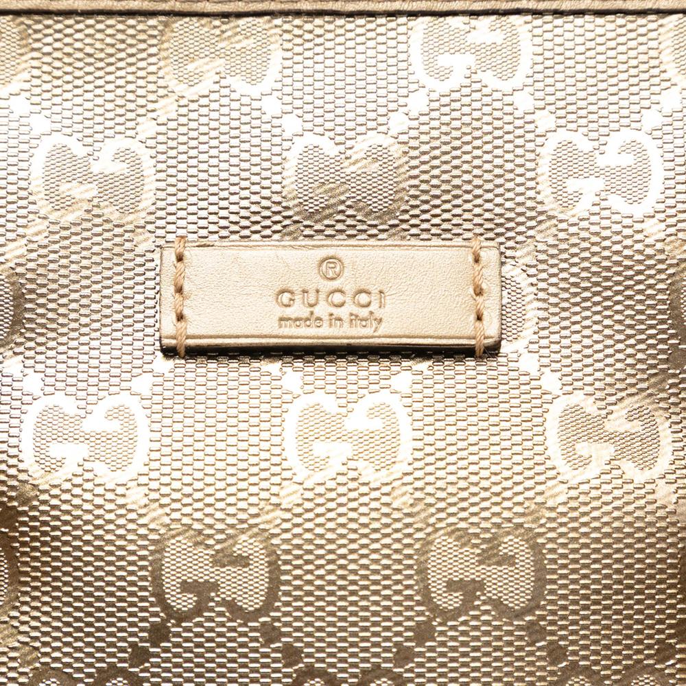 Gucci B Gucci Gold Coated Canvas Fabric Medium GG Imprime Joy Boston Bag Italy