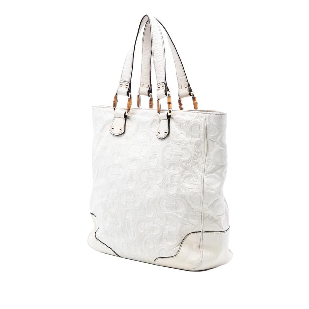 Gucci B Gucci White Calf Leather Bamboo Horsebit Tote Italy