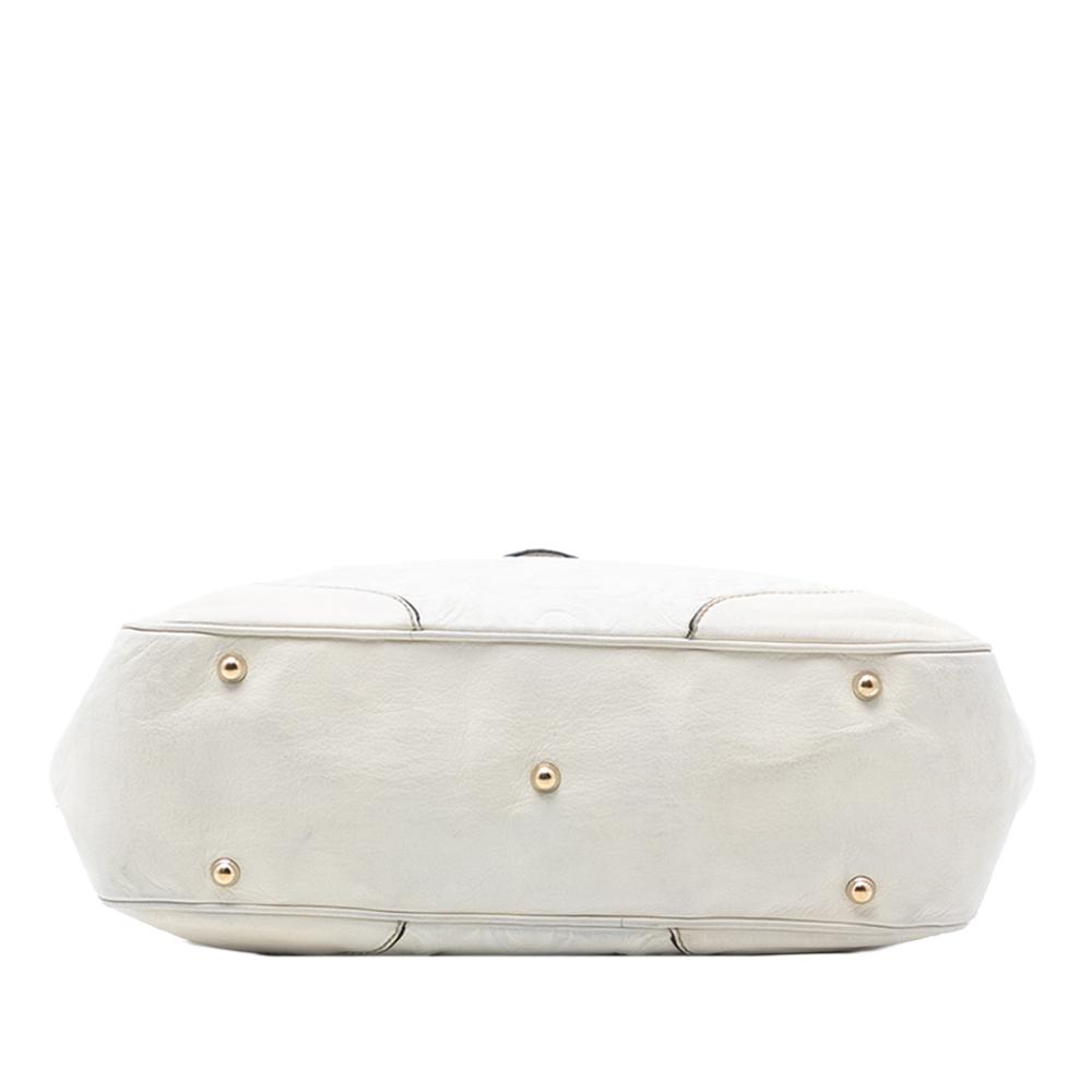 Gucci B Gucci White Calf Leather Bamboo Horsebit Tote Italy