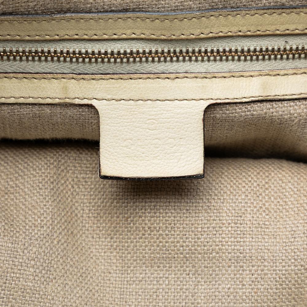 Gucci B Gucci White Calf Leather Bamboo Horsebit Tote Italy