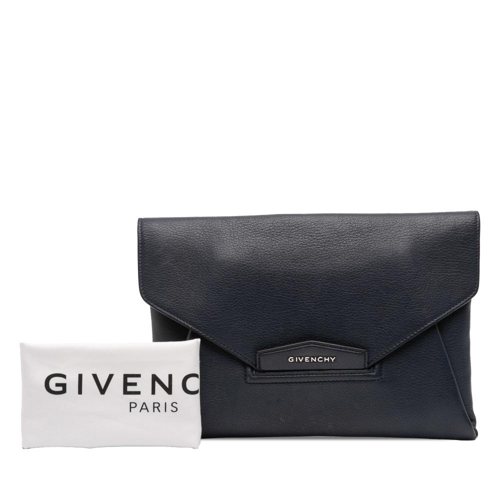 Givenchy B Givenchy Blue Navy Goatskin Leather Medium Antigona Envelope Clutch Italy