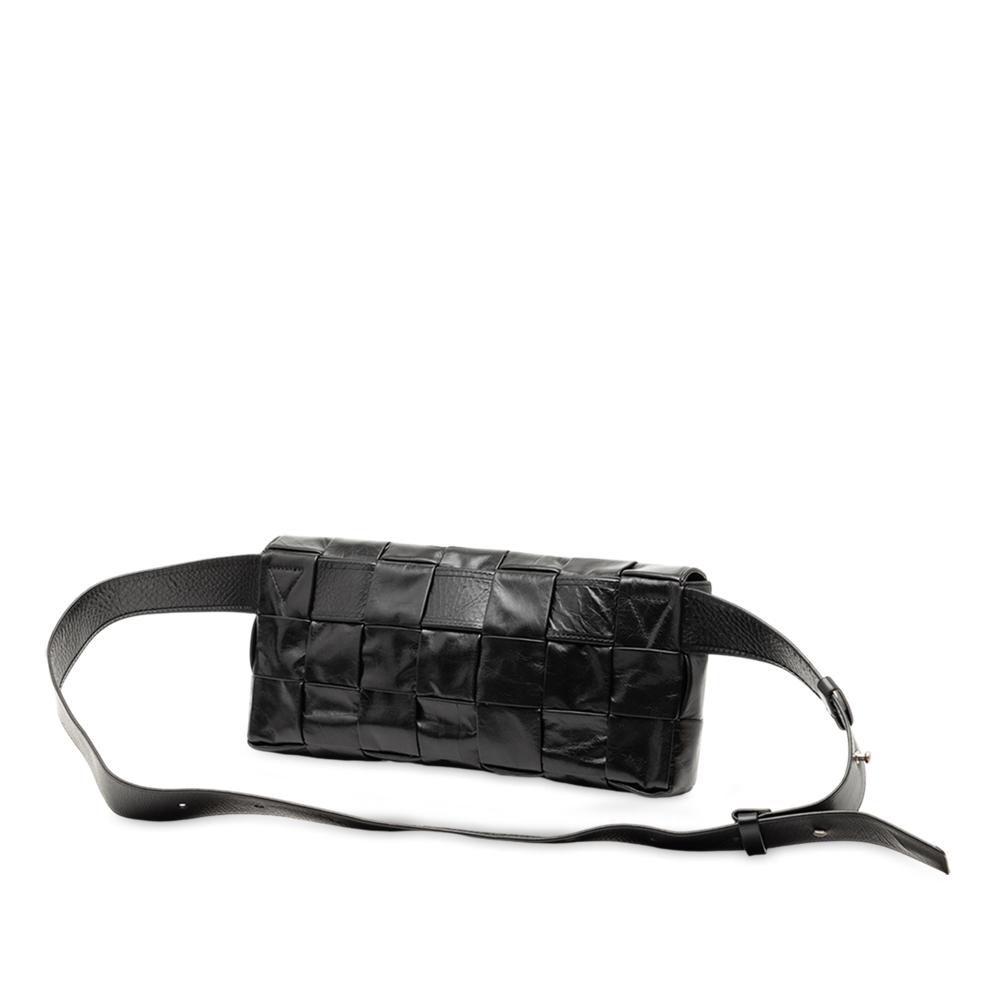 Bottega Veneta AB Bottega Veneta Black Calf Leather Stretch Paper skin Intrecciato Cassette Belt Bag Italy