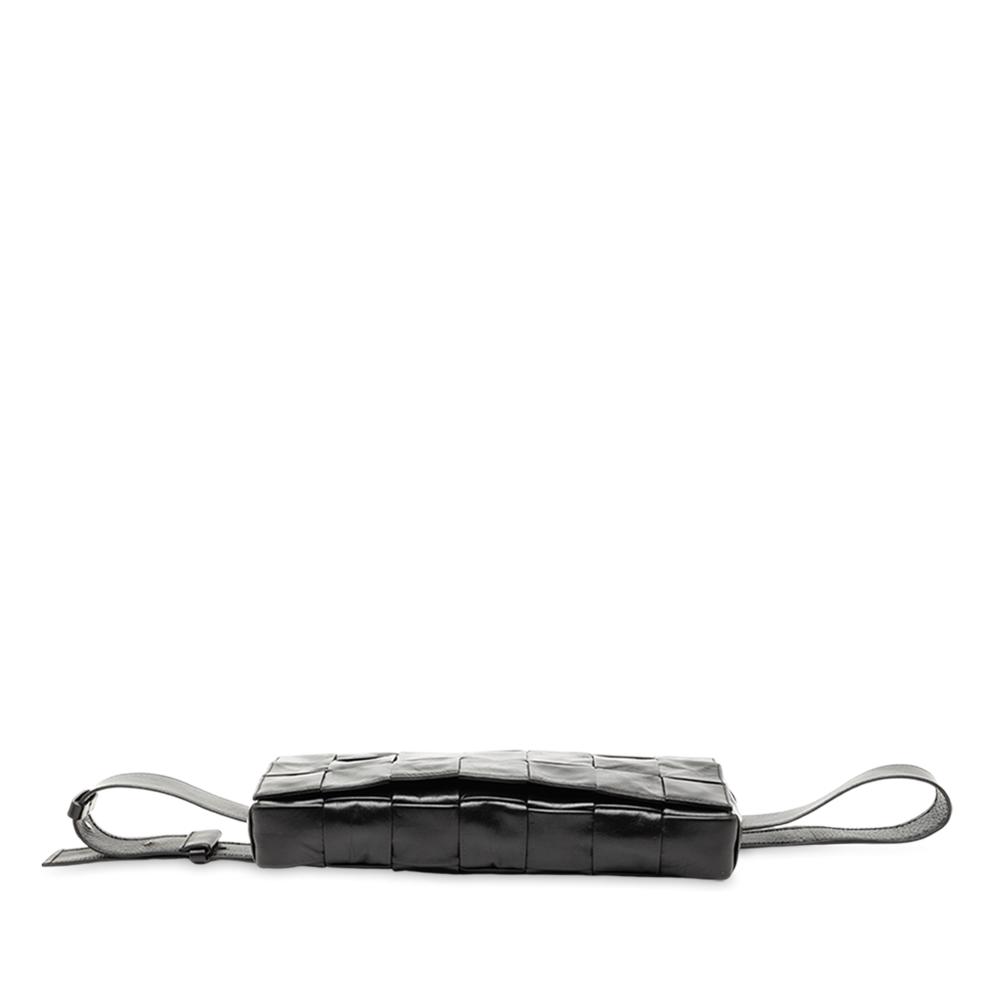 Bottega Veneta AB Bottega Veneta Black Calf Leather Stretch Paper skin Intrecciato Cassette Belt Bag Italy