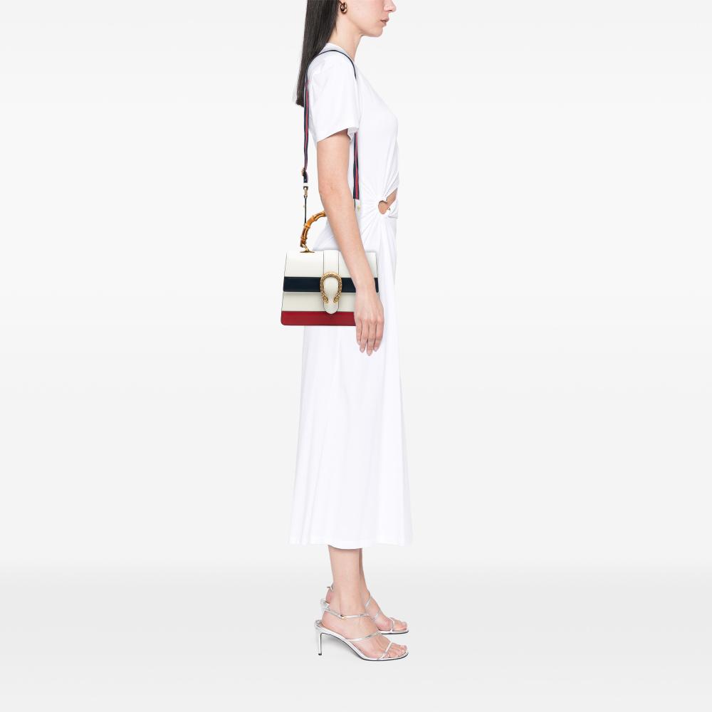 Gucci AB Gucci White Calf Leather Medium Bamboo Dionysus Web Satchel Italy
