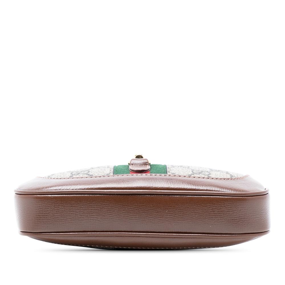 Gucci B Gucci Brown Beige Coated Canvas Fabric Mini GG Supreme Web Jackie 1961 Crossbody Italy