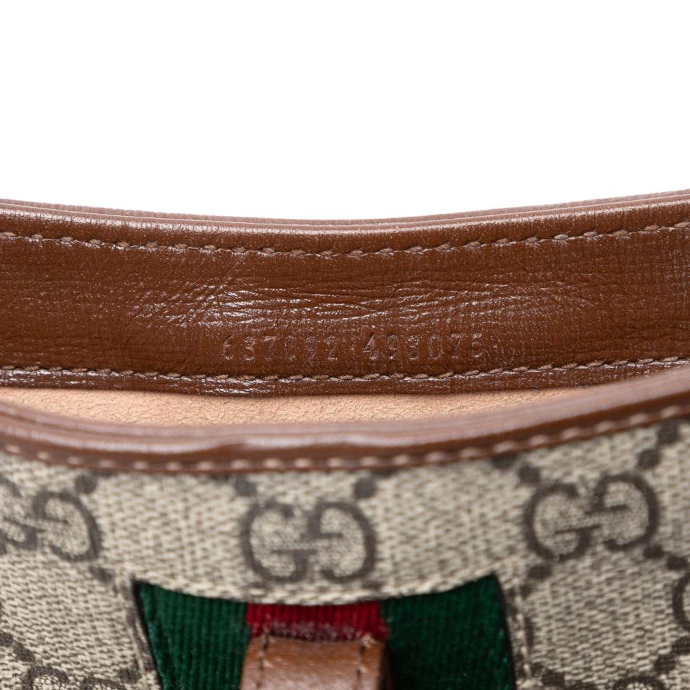 Gucci B Gucci Brown Beige Coated Canvas Fabric Mini GG Supreme Web Jackie 1961 Crossbody Italy