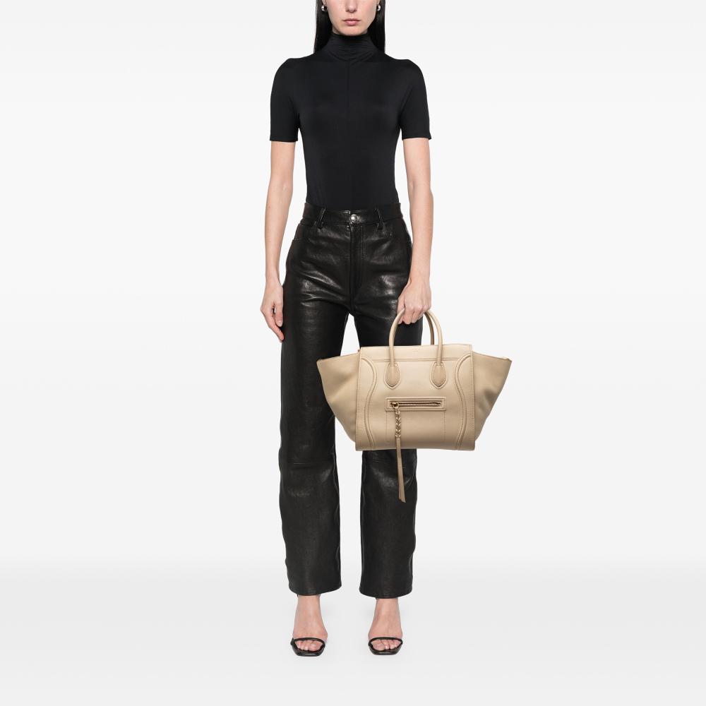 Celine B Celine Brown Beige Calf Leather Medium Luggage Phantom Tote Italy