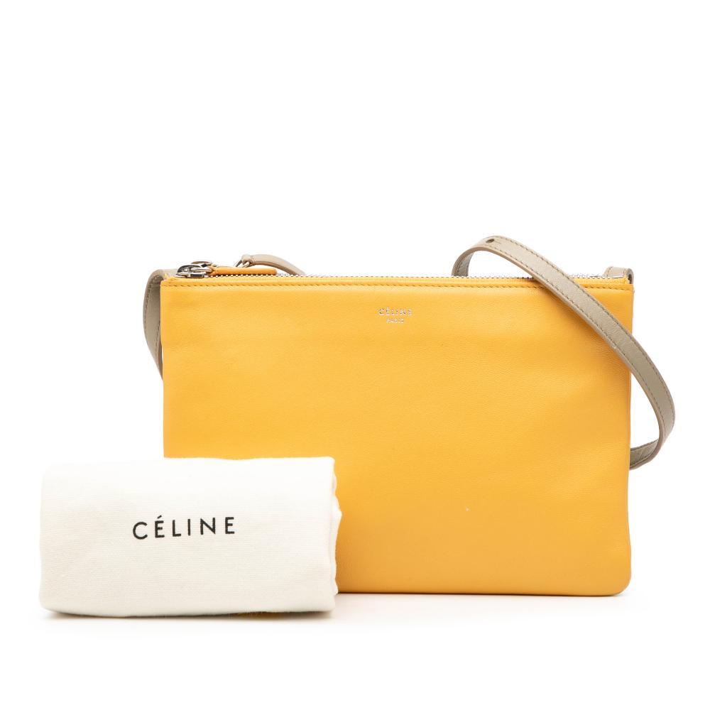 Celine B Celine Yellow Mustard Lambskin Leather Leather Large Tricolor Lambskin Trio Crossbody Italy