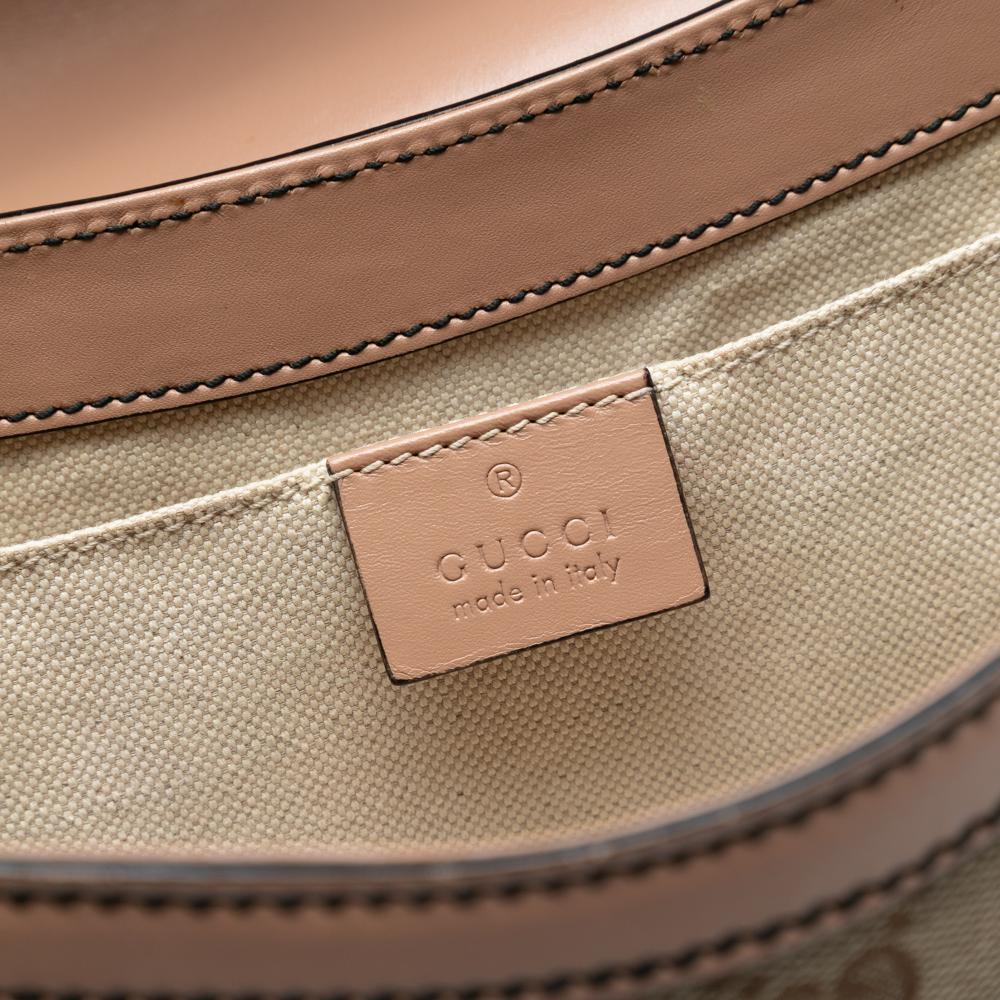 Gucci B Gucci Brown Beige Canvas Fabric Medium GG Emily Shoulder Bag Italy