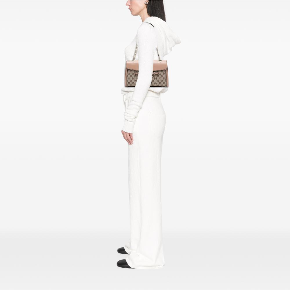 Gucci B Gucci Brown Beige Canvas Fabric Medium GG Emily Shoulder Bag Italy