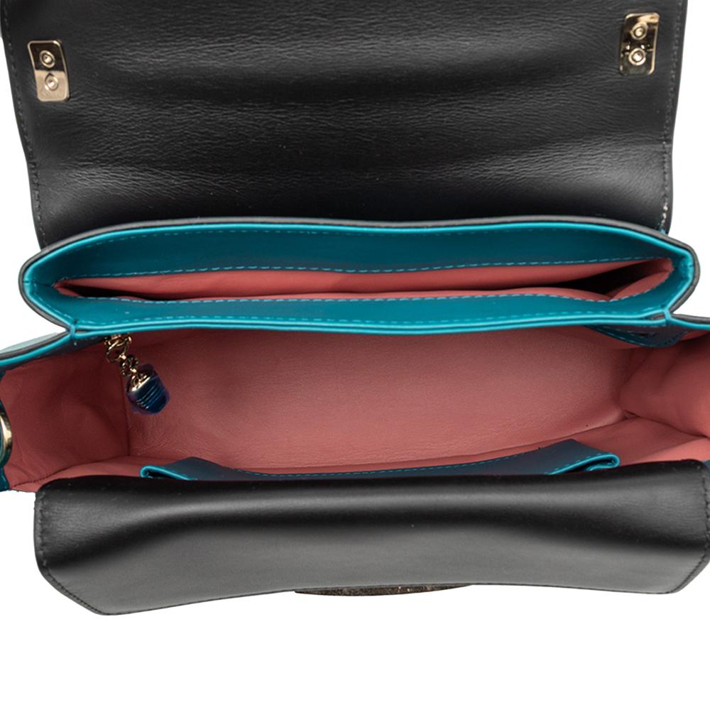 Bvlgari B Bvlgari Blue Peacock Calf Leather Serpenti Viper Top Handle Bag Italy