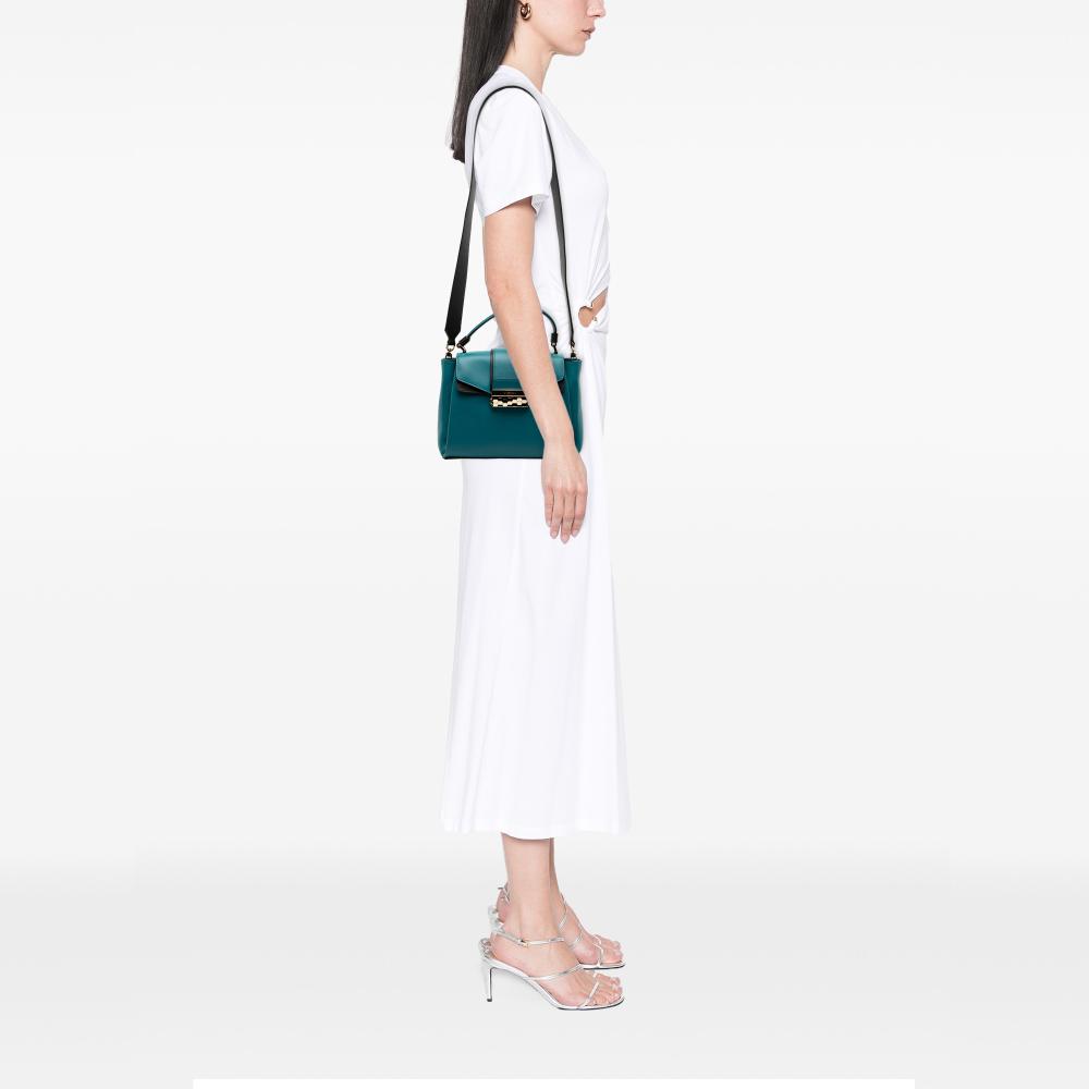 Bvlgari B Bvlgari Blue Peacock Calf Leather Serpenti Viper Top Handle Bag Italy