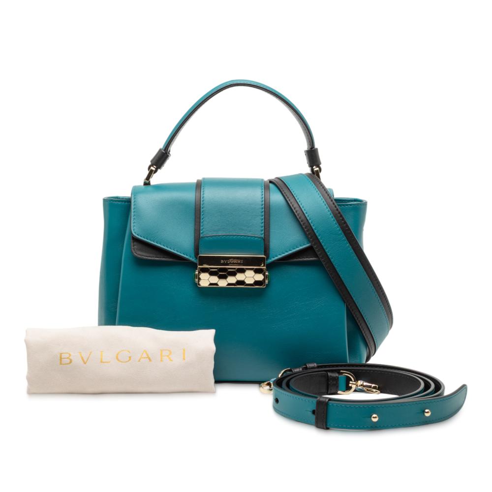 Bvlgari B Bvlgari Blue Peacock Calf Leather Serpenti Viper Top Handle Bag Italy