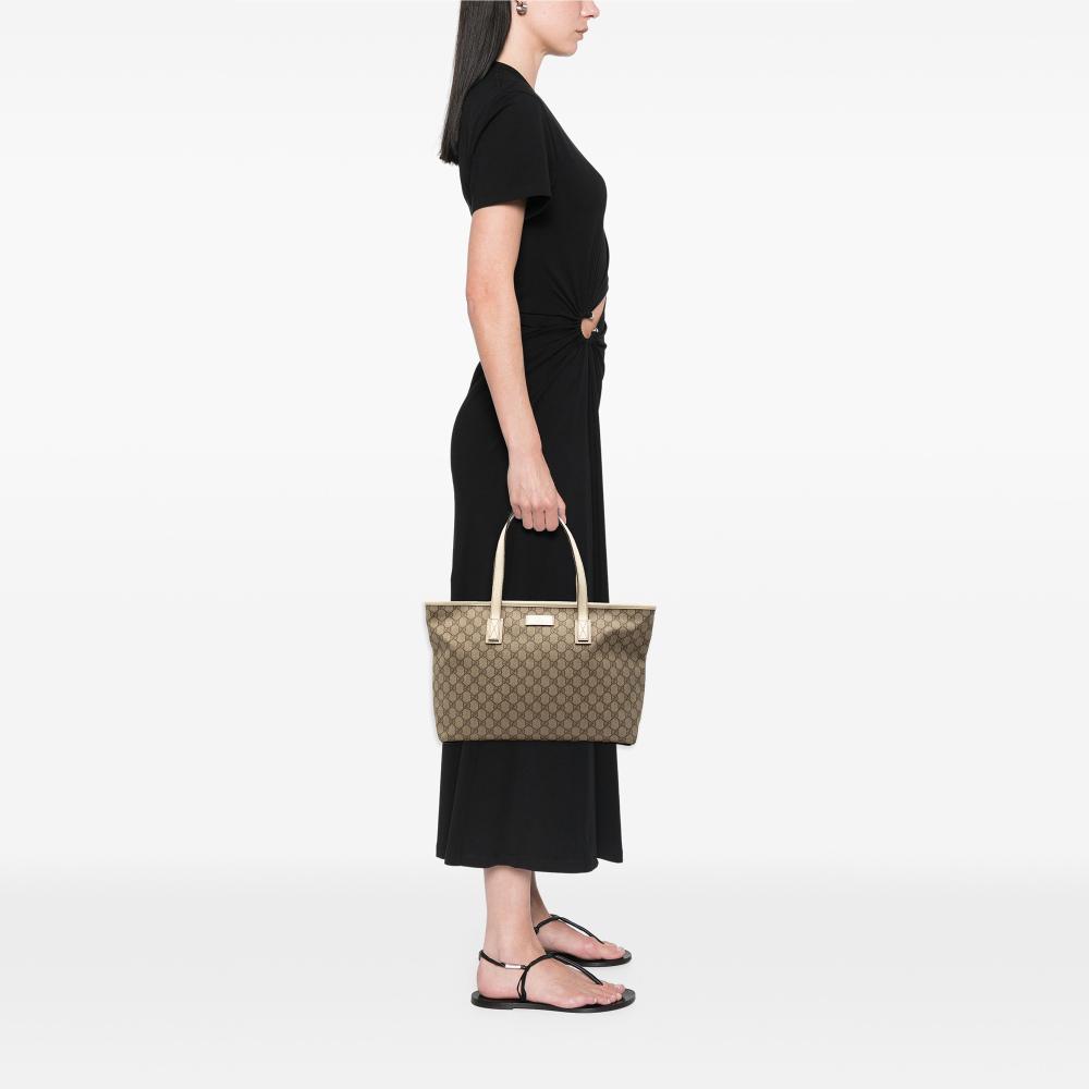 Gucci B Gucci Brown Beige Coated Canvas Fabric GG Supreme Joy Tote Italy