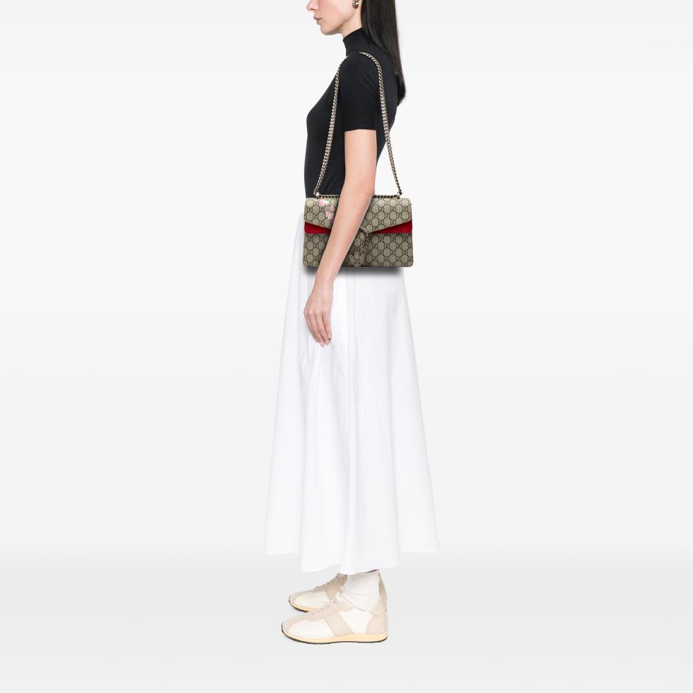 Gucci AB Gucci Brown Beige Coated Canvas Fabric Small GG Supreme Blooms Dionysus Shoulder Bag Italy