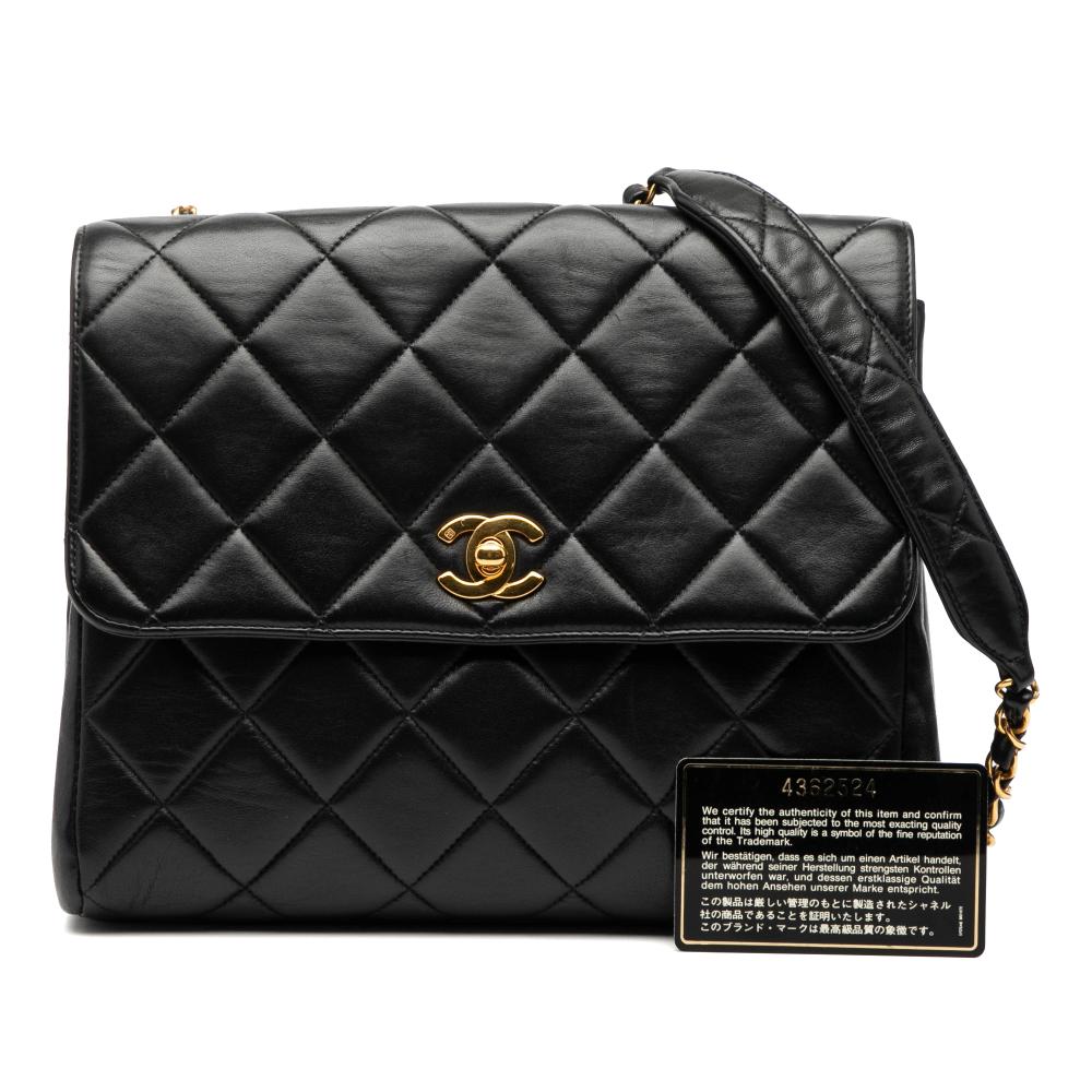 Chanel B Chanel Black Lambskin Leather Leather Small Square Lambskin Straight Single Flap France