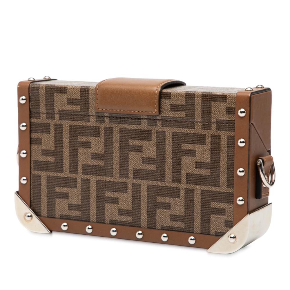Fendi B Fendi Brown Coated Canvas Fabric Mini Zucca Trunk Baguette Crossbody Italy
