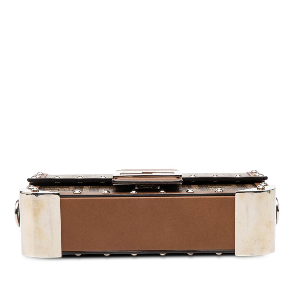 Fendi B Fendi Brown Coated Canvas Fabric Mini Zucca Trunk Baguette Crossbody Italy