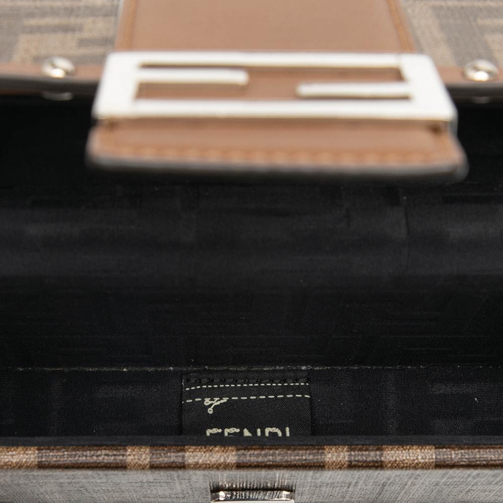 Fendi B Fendi Brown Coated Canvas Fabric Mini Zucca Trunk Baguette Crossbody Italy