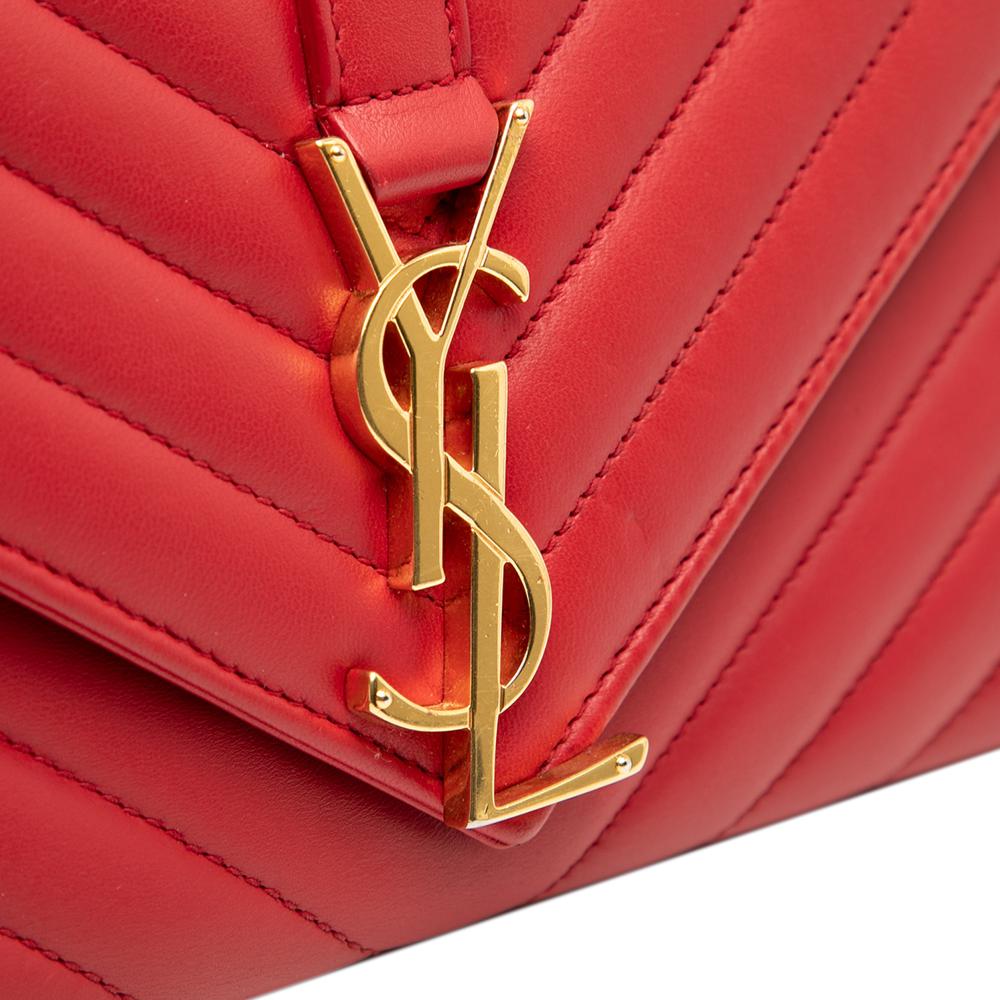 Saint Laurent B Saint Laurent Red Calf Leather Small Chevron skin Monogram Envelope Bag Italy