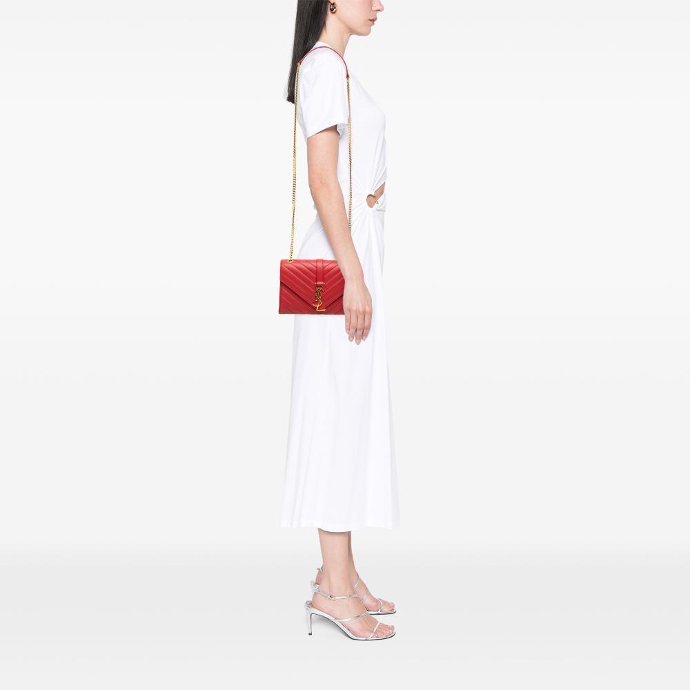Saint Laurent B Saint Laurent Red Calf Leather Small Chevron skin Monogram Envelope Bag Italy