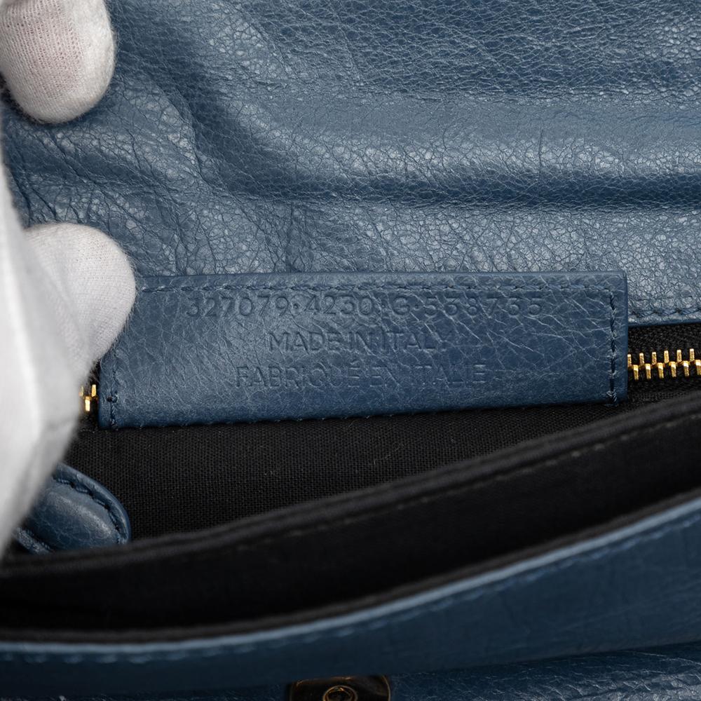 Balenciaga Blue Lambskin Motocross Giant 12 Envelope Clutch With Strap Italy