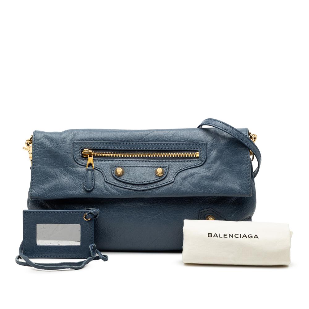 Balenciaga Blue Lambskin Motocross Giant 12 Envelope Clutch With Strap Italy