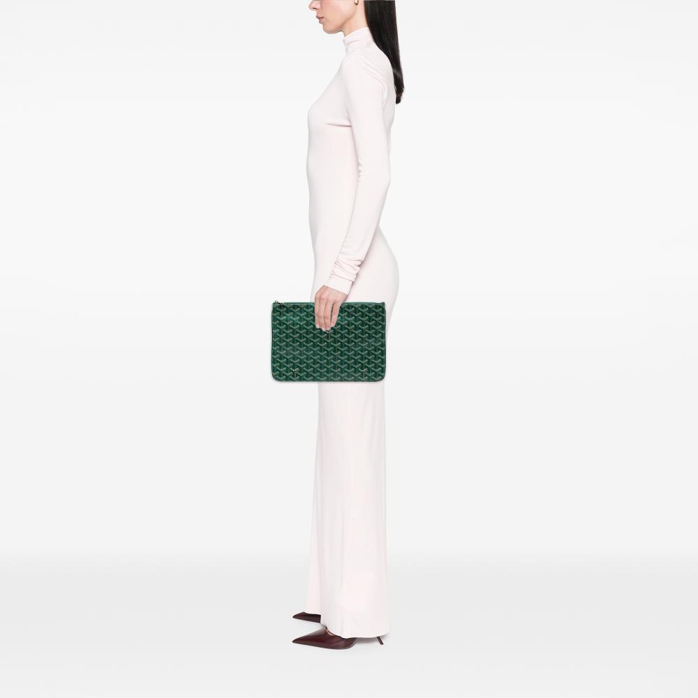 Goyard AB Goyard Green Coated Canvas Fabric Goyardine Senat MM France