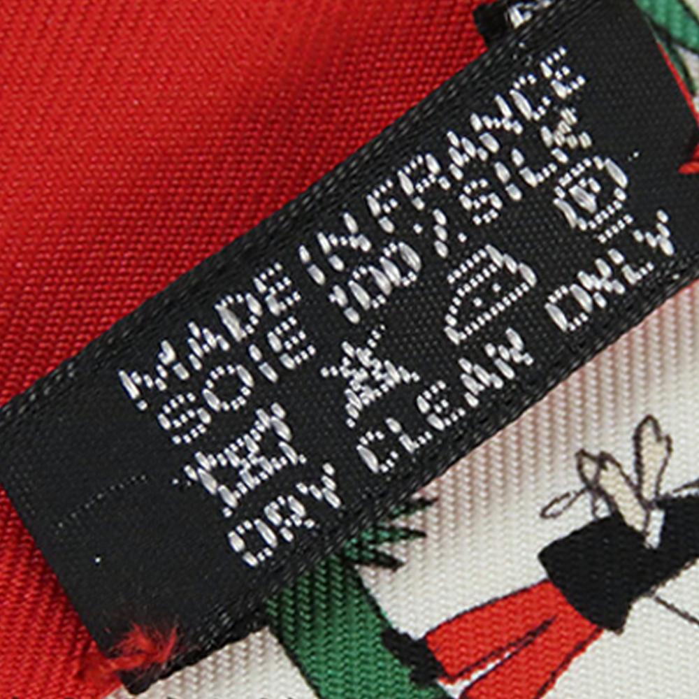 Hermès AB Hermès Red with White Silk Fabric Decoupages Scarf France