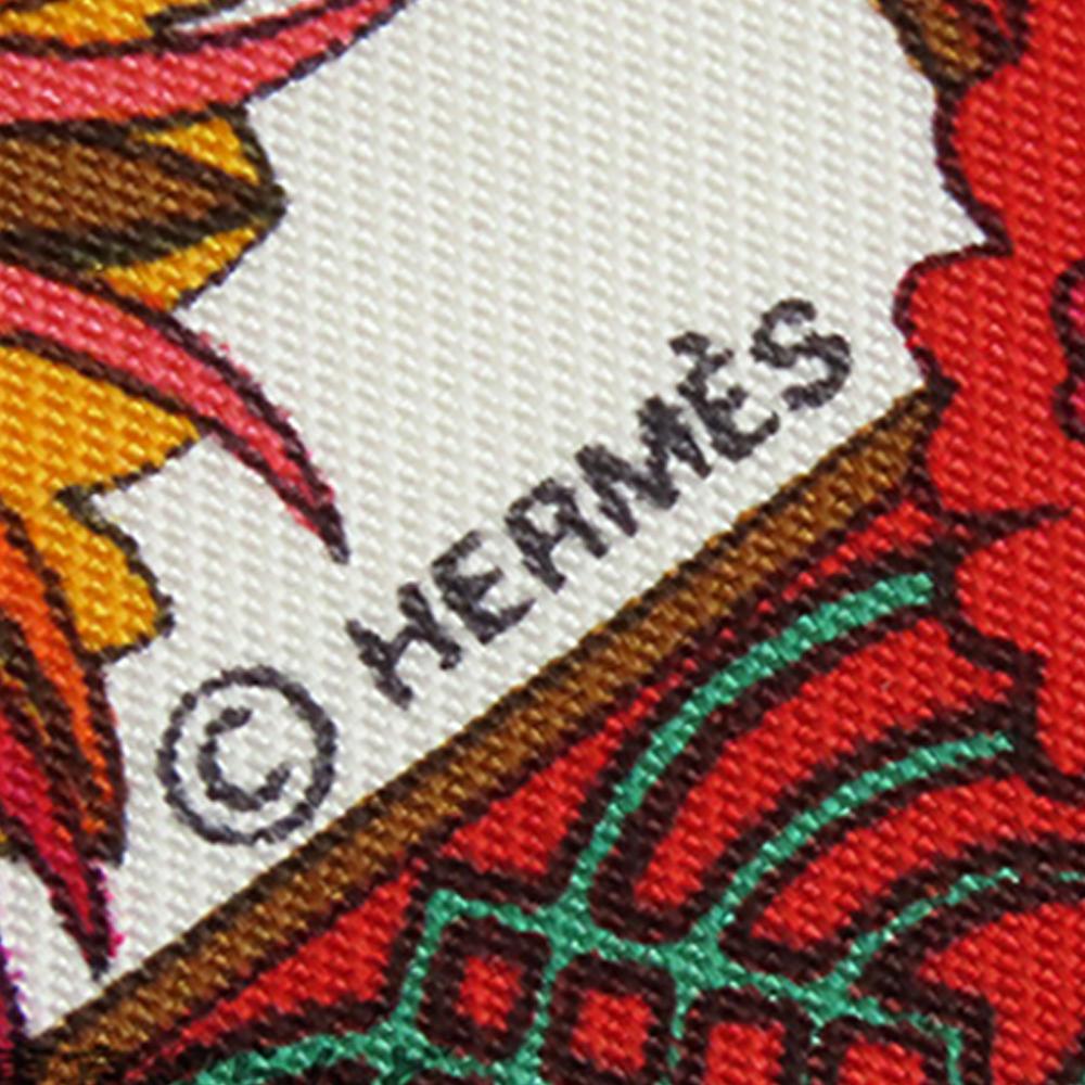 Hermès AB Hermès Red with White Silk Fabric Decoupages Scarf France