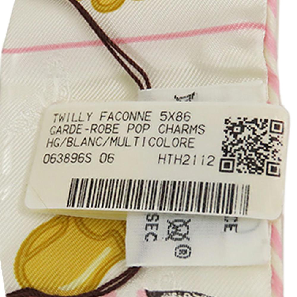 Hermès A Hermès White Silk Fabric Garde Robe Pop Twilly Scarf France