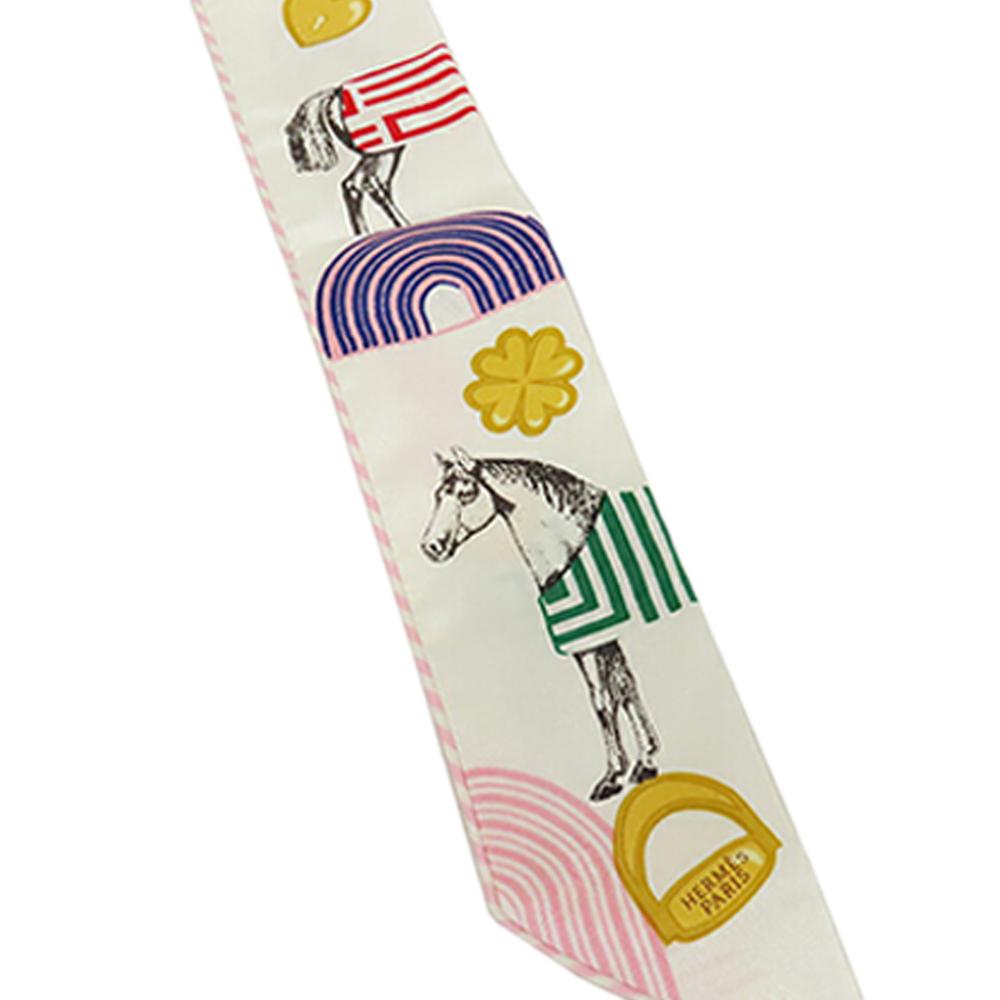 Hermès A Hermès White Silk Fabric Garde Robe Pop Twilly Scarf France