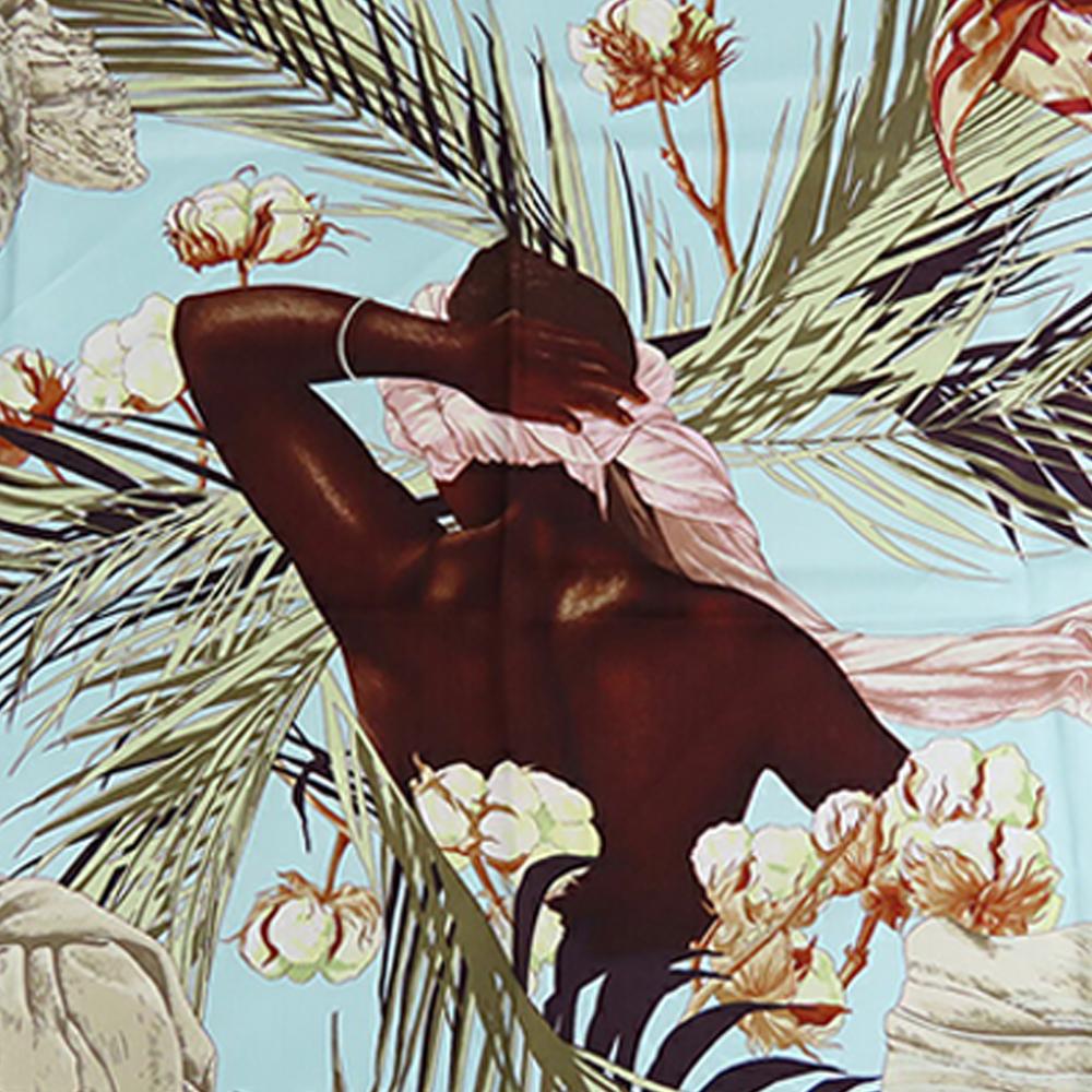 Hermès B Hermès Blue Light Blue Silk Fabric Turbans des Reines Scarf 90 France