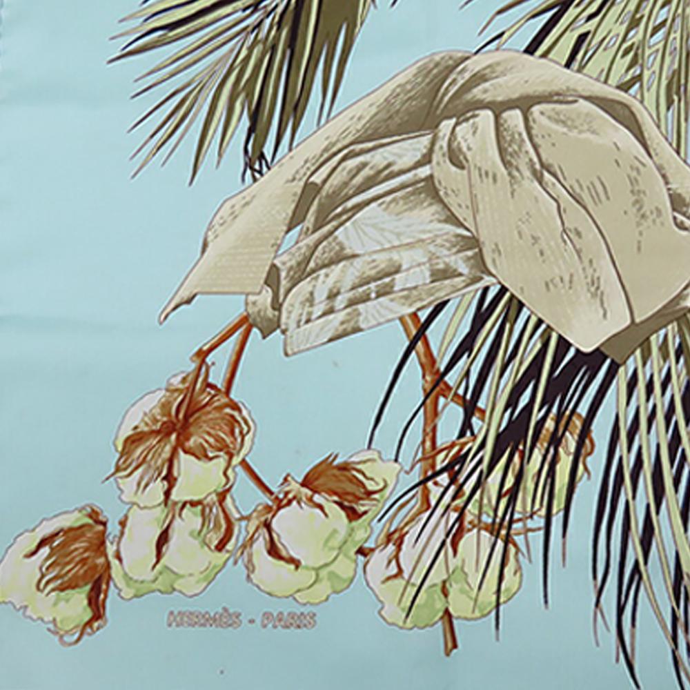 Hermès B Hermès Blue Light Blue Silk Fabric Turbans des Reines Scarf 90 France