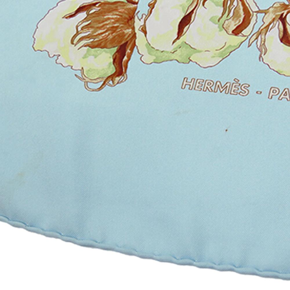 Hermès B Hermès Blue Light Blue Silk Fabric Turbans des Reines Scarf 90 France