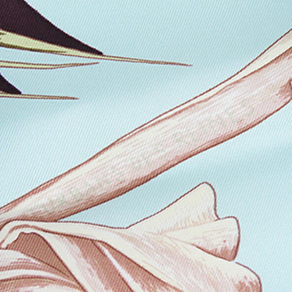 Hermès B Hermès Blue Light Blue Silk Fabric Turbans des Reines Scarf 90 France