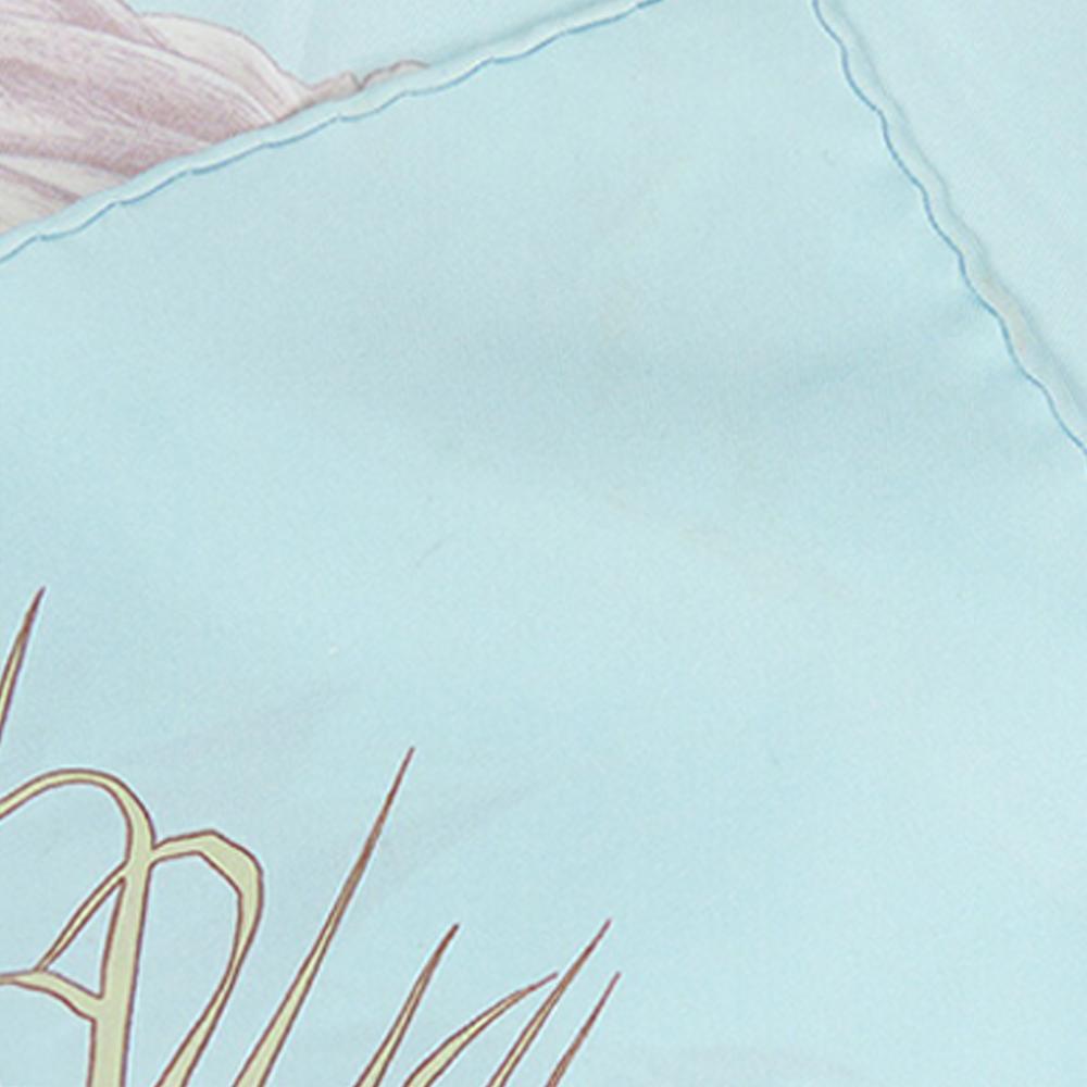 Hermès B Hermès Blue Light Blue Silk Fabric Turbans des Reines Scarf 90 France